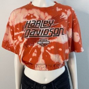 Harley Davidson Orange Tie-dye Crop Short Sleeve Top